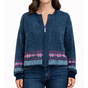 ⭐️ sport 100% lambs wool vintage grey fair-isle zip front sweater large